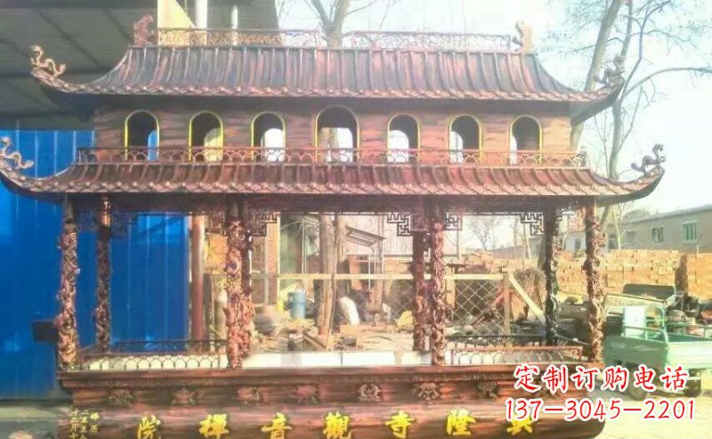 甘肃方形寺庙古典香炉铜雕塑