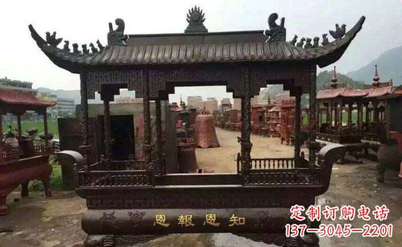 甘肃精美方形寺庙铜香炉雕塑