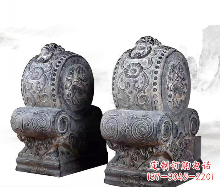 甘肃仿古抱鼓石镇宅石门墩 (3)