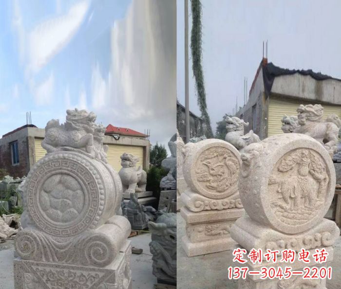 甘肃仿古抱鼓石镇宅石门墩 (2)