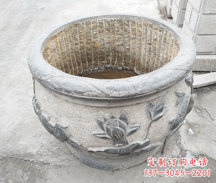 甘肃仿古荷花鲤鱼浮雕石水缸 (3)