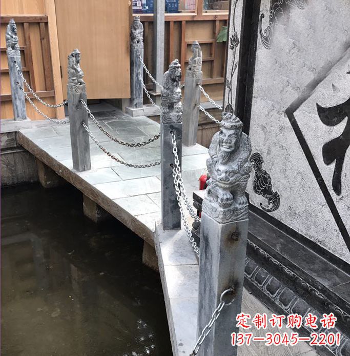 甘肃典雅传统的仿古胡人拴马石栏杆雕塑