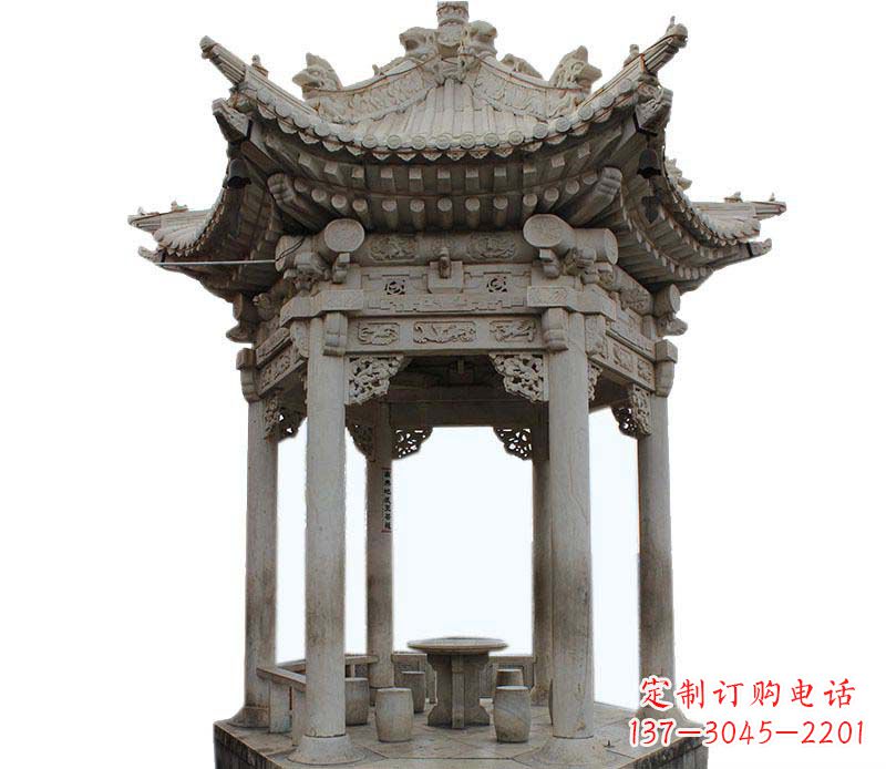 甘肃精美仿古六角凉亭石雕