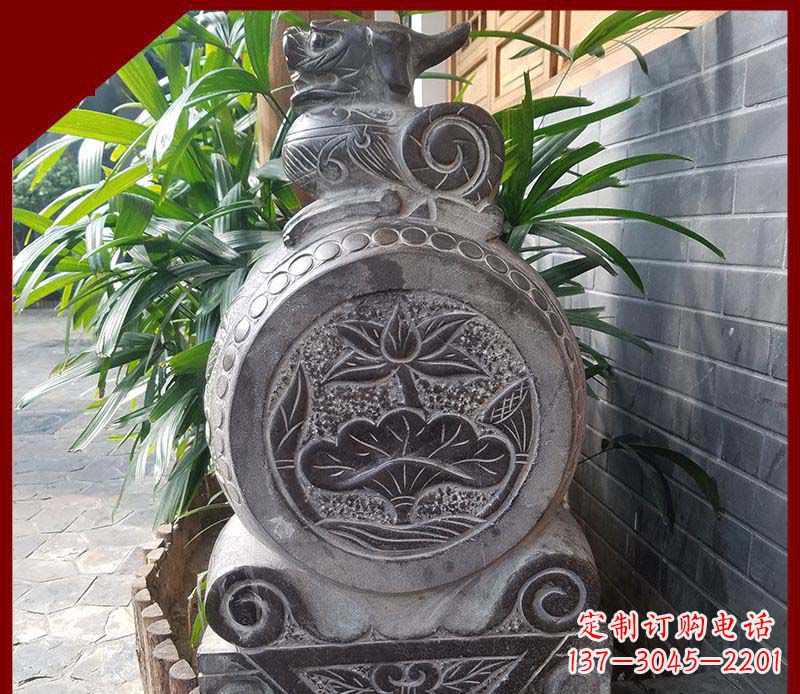 甘肃仿古貔貅抱鼓石招财镇宅门墩石雕