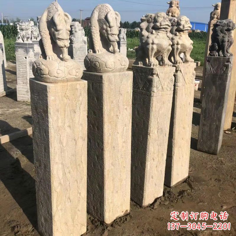 甘肃仿古麒麟貔貅马柱雕塑