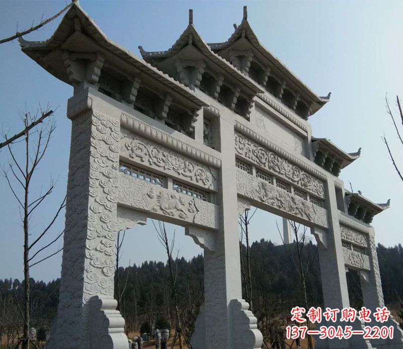 甘肃仿古三门牌坊景观石雕