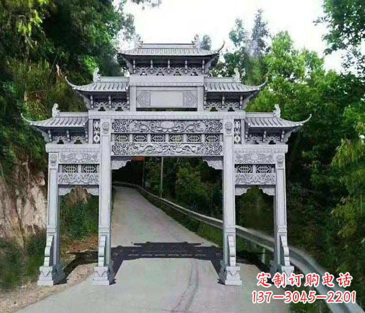 甘肃仿古三门牌坊石雕