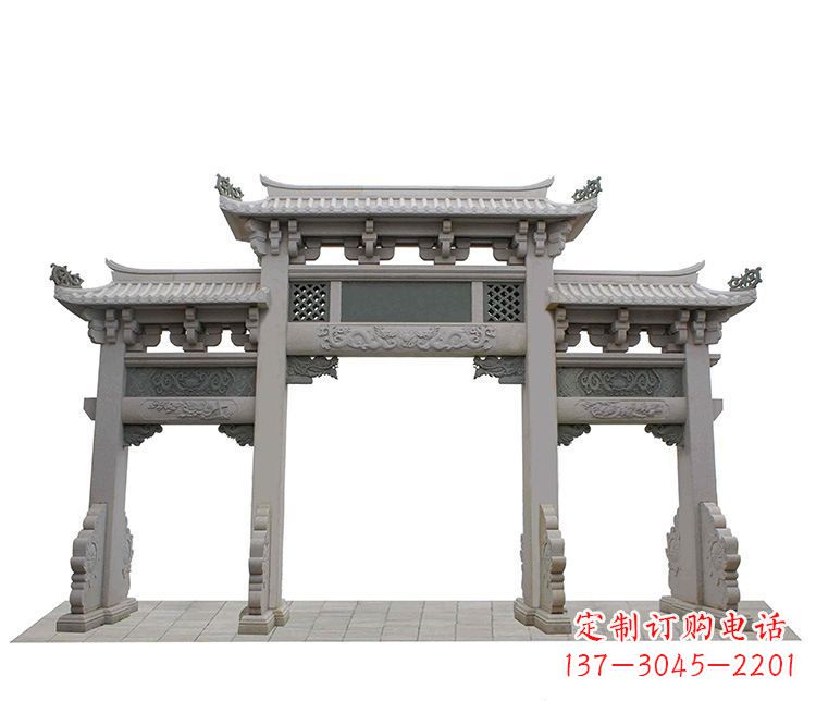 甘肃精美仿古三门牌坊石雕