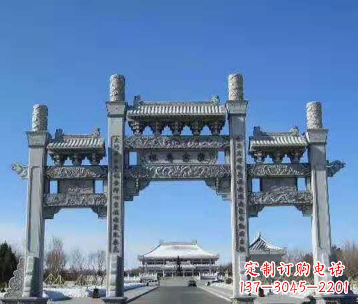 甘肃仿古三门石牌坊 (2)