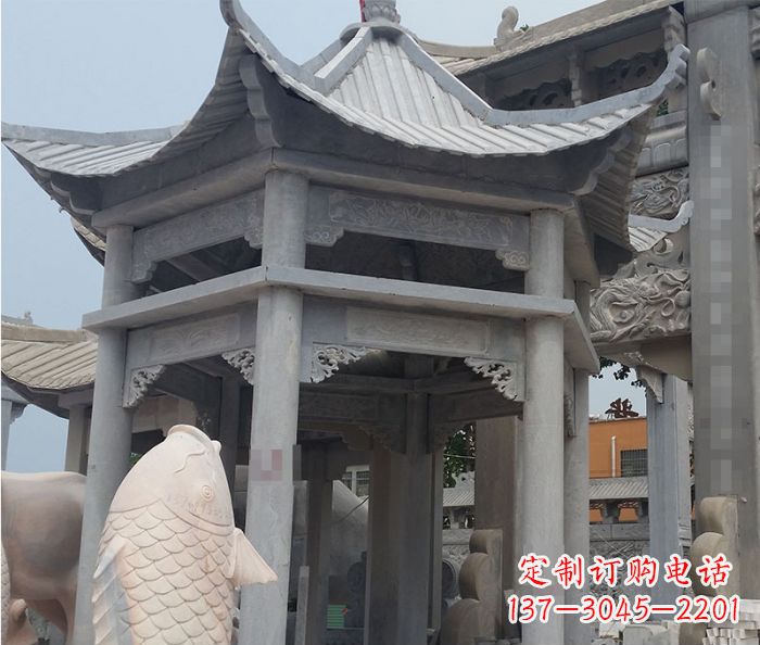 甘肃精美仿古双层石雕凉亭