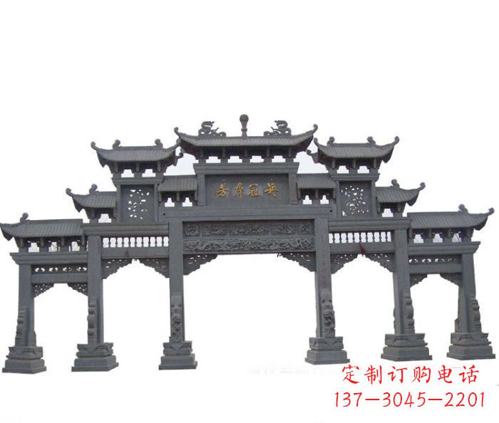 甘肃仿古五门牌坊石雕