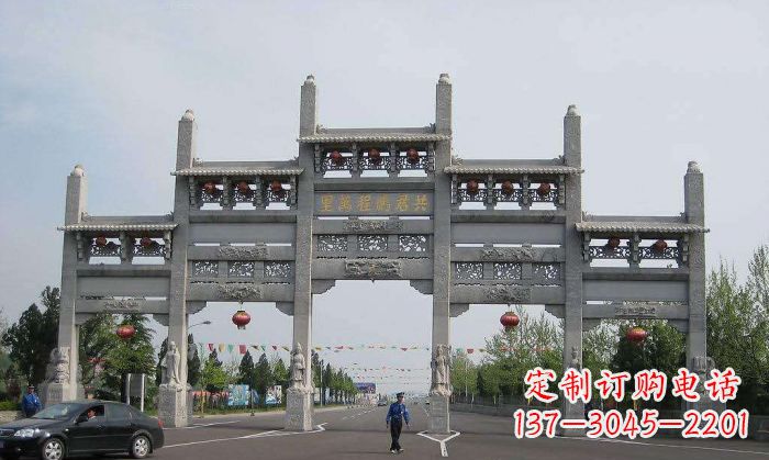 甘肃仿古五门石雕牌坊 (2)