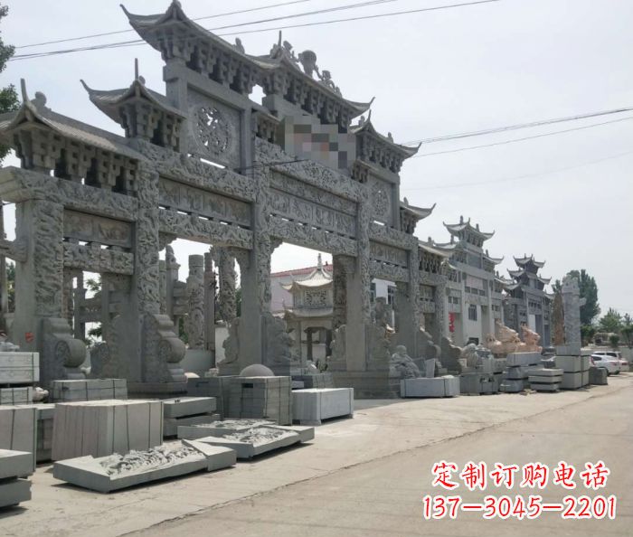 甘肃仿古五门石雕牌坊