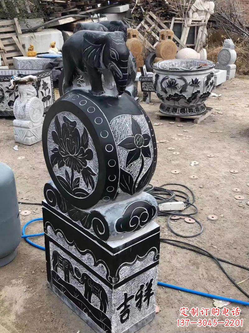 甘肃仿古小象抱鼓石雕塑