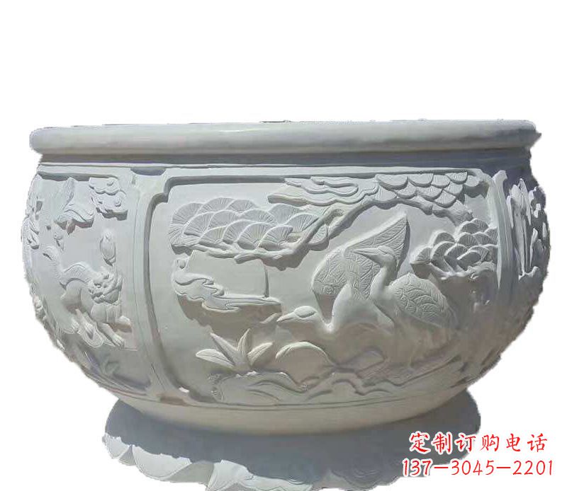 甘肃精美仿古鱼缸石雕花盆雕塑