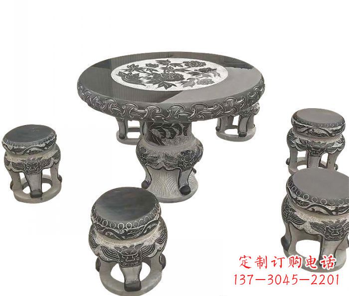 甘肃仿古圆形石桌凳雕塑