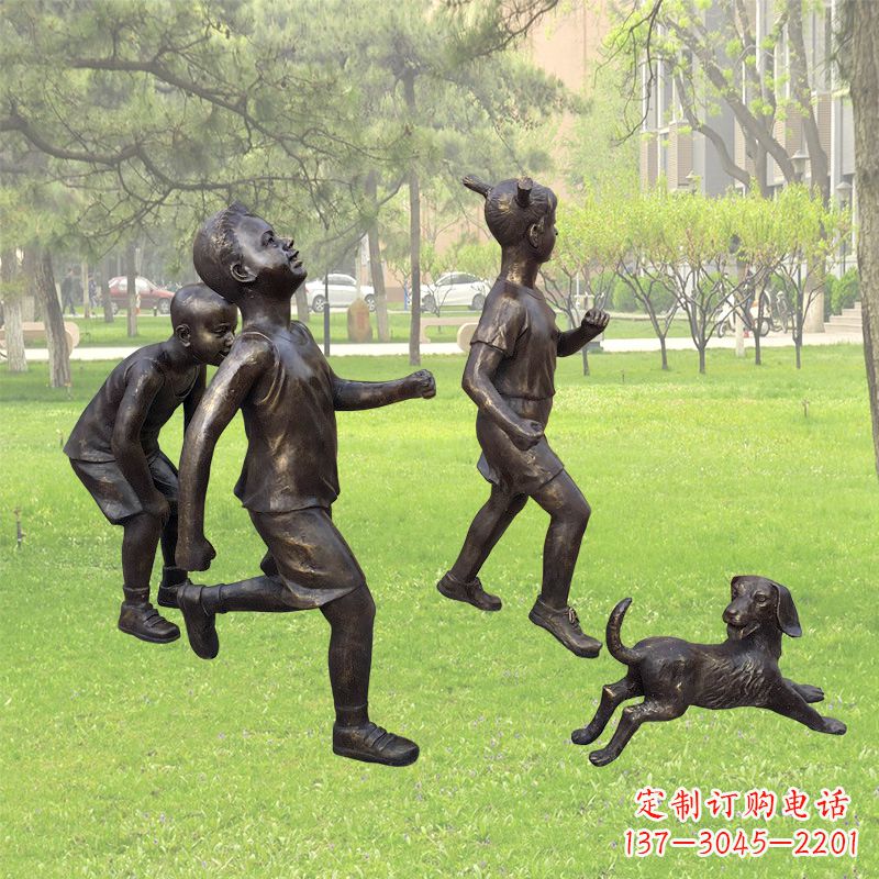 甘肃仿铜跑步小孩雕塑