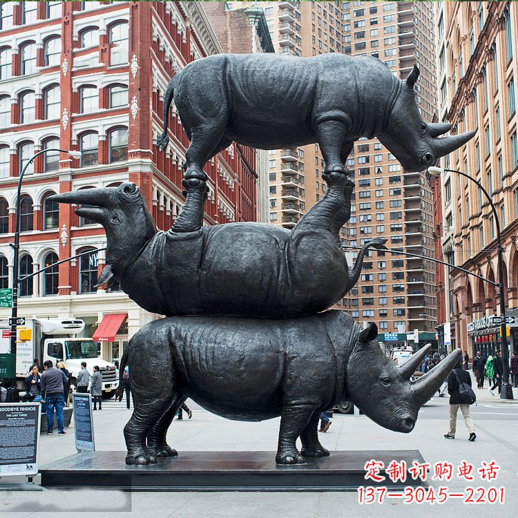 甘肃仿真犀牛景观铜雕-城市街道创意动物景观