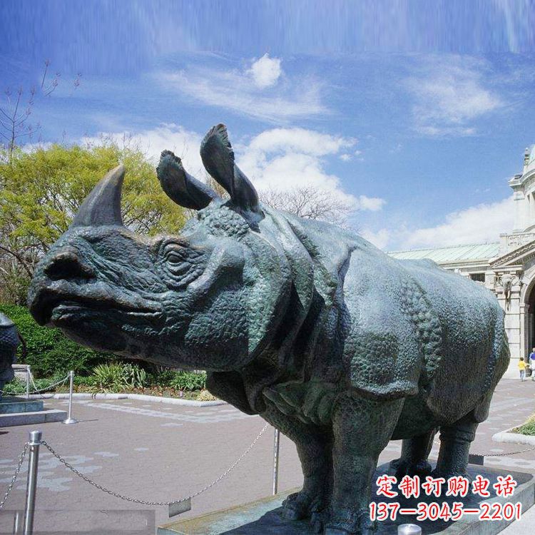 甘肃仿真犀牛铜雕-公园园林动物雕塑摆件