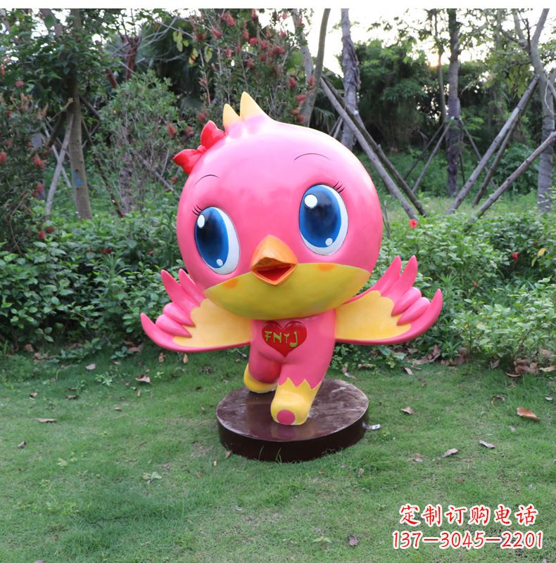 甘肃粉红色鸽子雕塑 玻璃钢卡通吉祥物