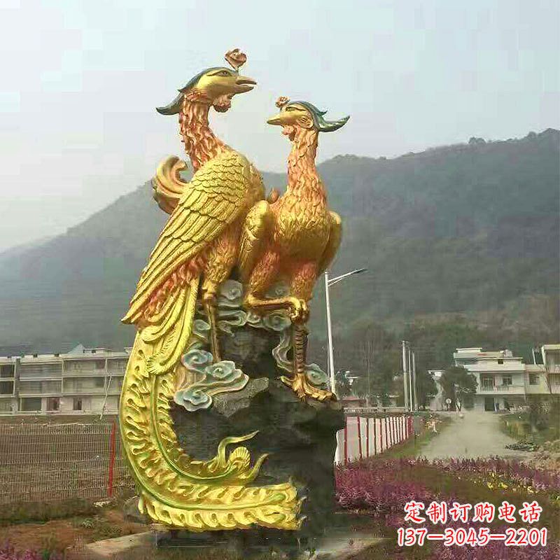甘肃瑞鸟凤凰鎏金雕塑,点缀公园景区