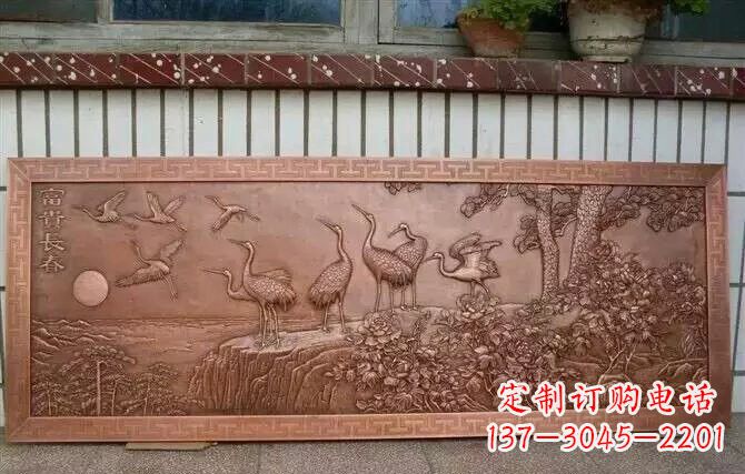 甘肃富贵仙鹤浮雕锻铜雕塑