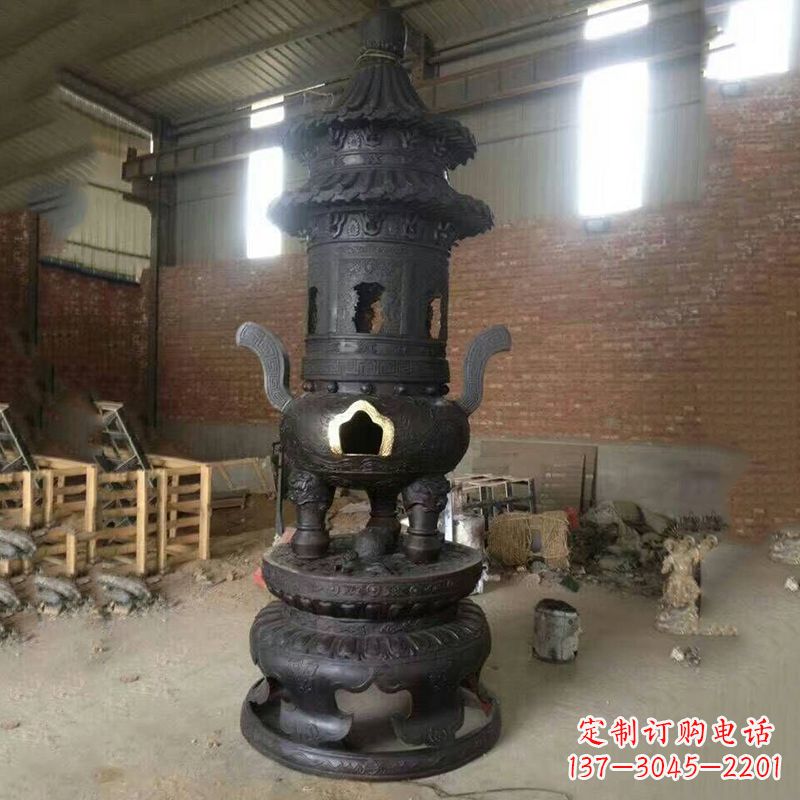 甘肃花卉盘状高层圆形铜香炉雕塑