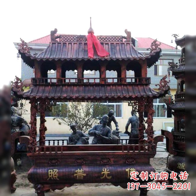 甘肃古典风格三足铜香炉定制雕塑