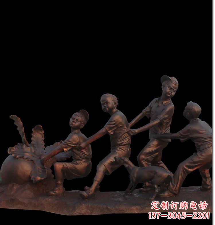 甘肃精美玻璃钢仿铜拔萝卜人物雕塑