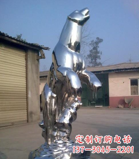 甘肃公园不锈钢抽象北极熊动物雕塑