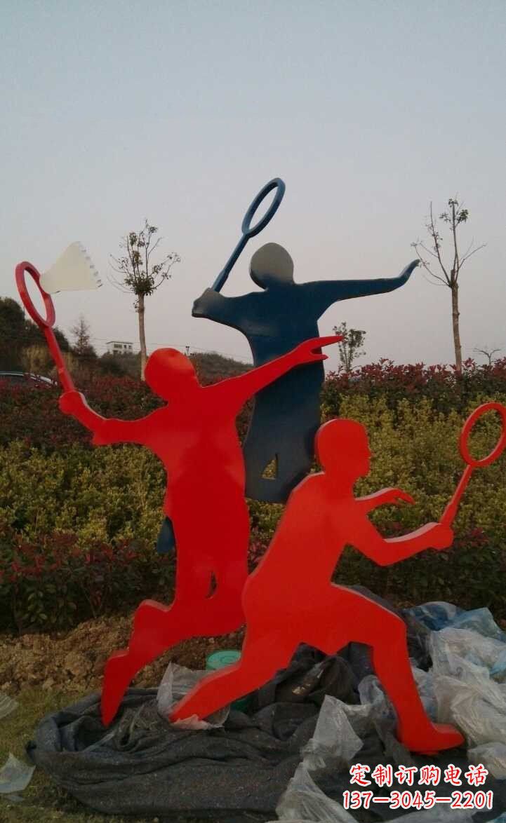 甘肃公园不锈钢抽象打羽毛球的人物景观雕塑