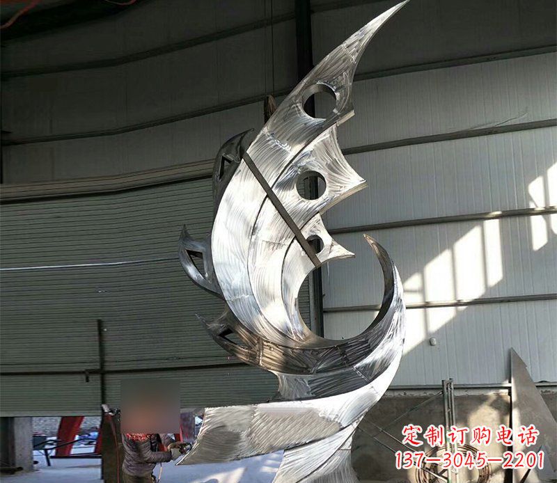 甘肃公园不锈钢抽象凤凰景观雕塑 (3)