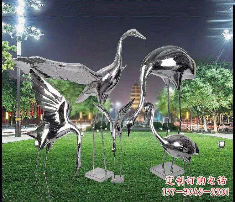甘肃大型不锈钢仙鹤雕塑