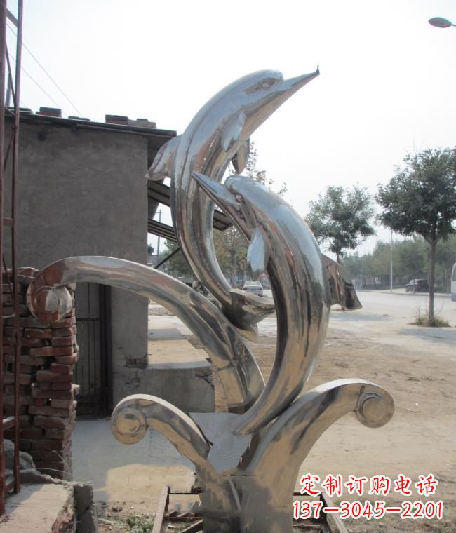 甘肃倾情展示——室外可靠不锈钢海豚雕塑