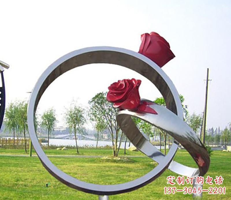 甘肃不锈钢景观婚戒雕塑
