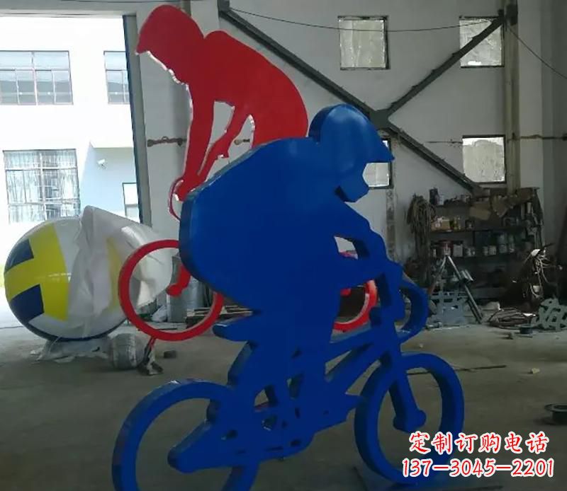 甘肃公园不锈钢骑自行车运动人物雕塑