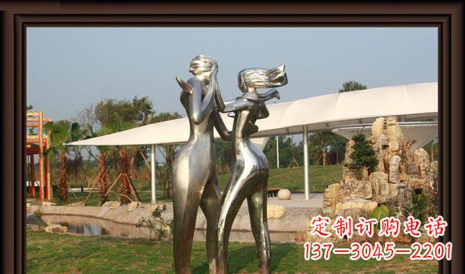 甘肃一对动感传情的不锈钢跳舞情侣雕塑