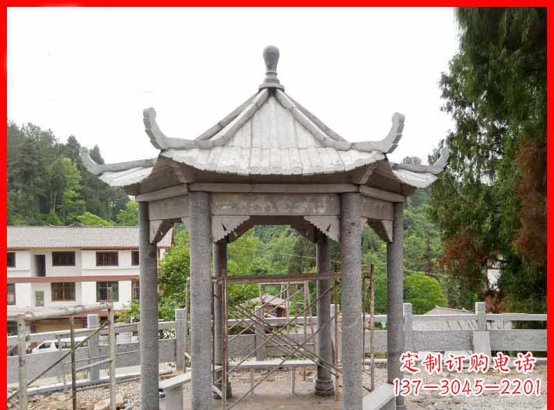 甘肃公园大理石六角石雕凉亭