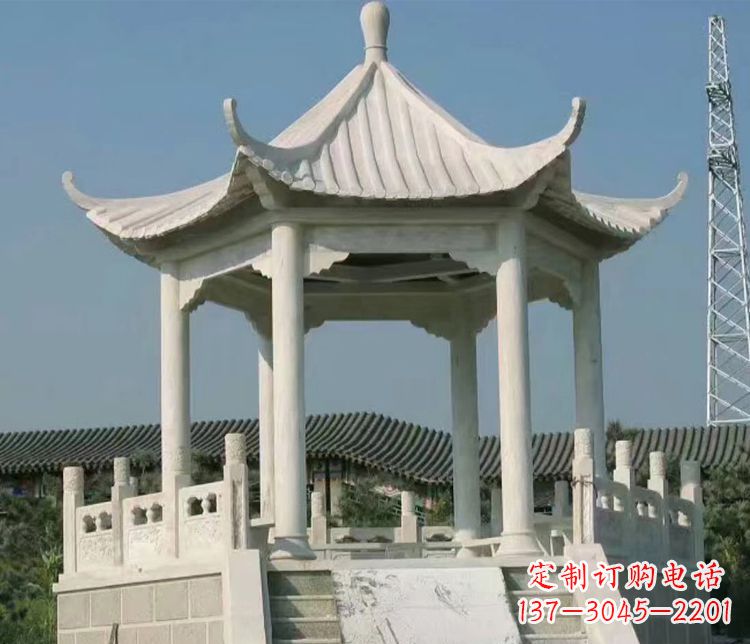 甘肃公园大理石六角石雕凉亭 (3)
