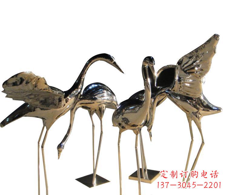 甘肃三角中国领雕塑不锈钢仙鹤雕塑