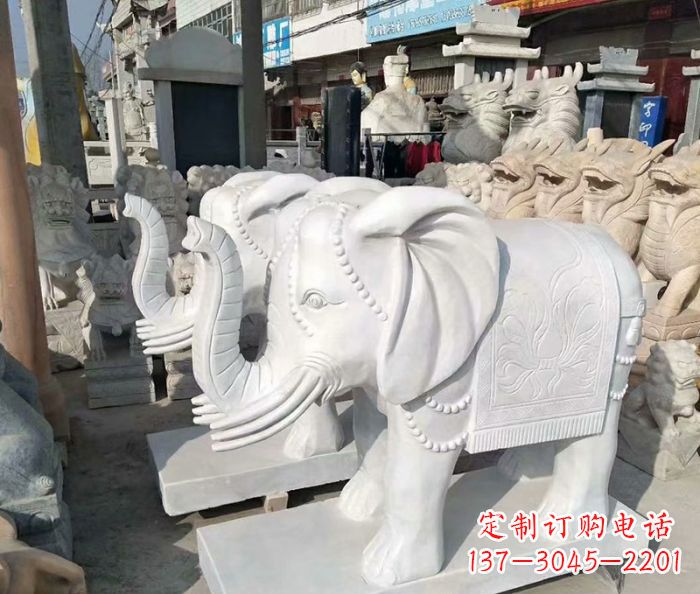 甘肃汉白玉大象雕塑——招财聚宝