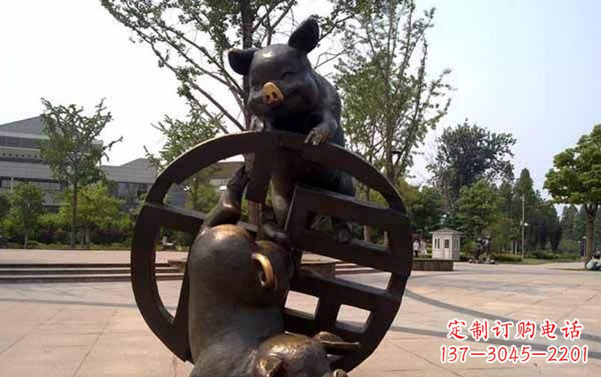 甘肃公园动物猪铜雕