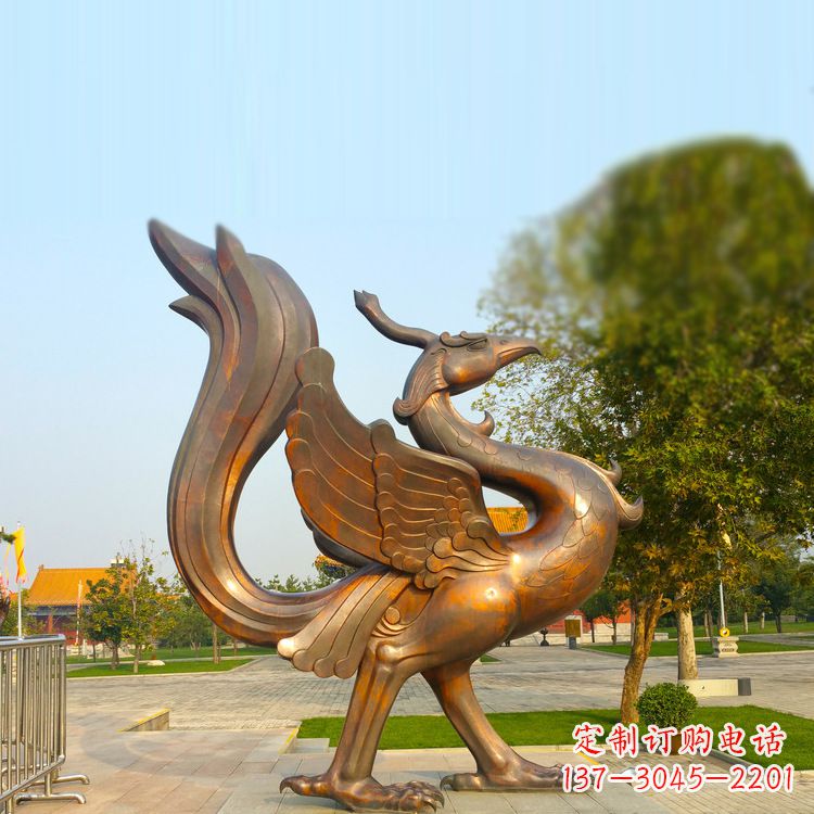 甘肃纯铜铸造的四灵之朱雀雕塑