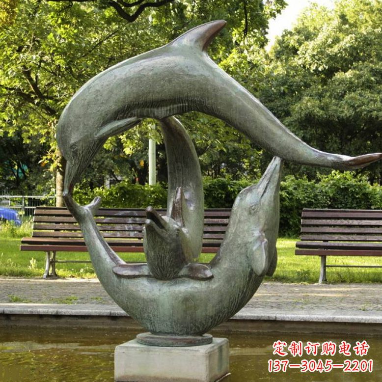 甘肃风格精美的海豚铜雕喷泉