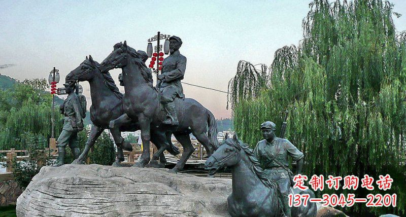 甘肃公园红军骑马景观铜雕