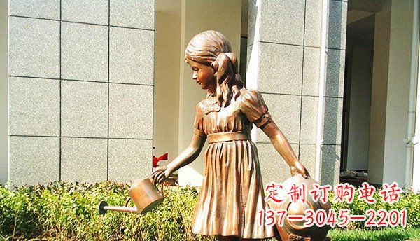 甘肃可爱的公园小女孩铜雕