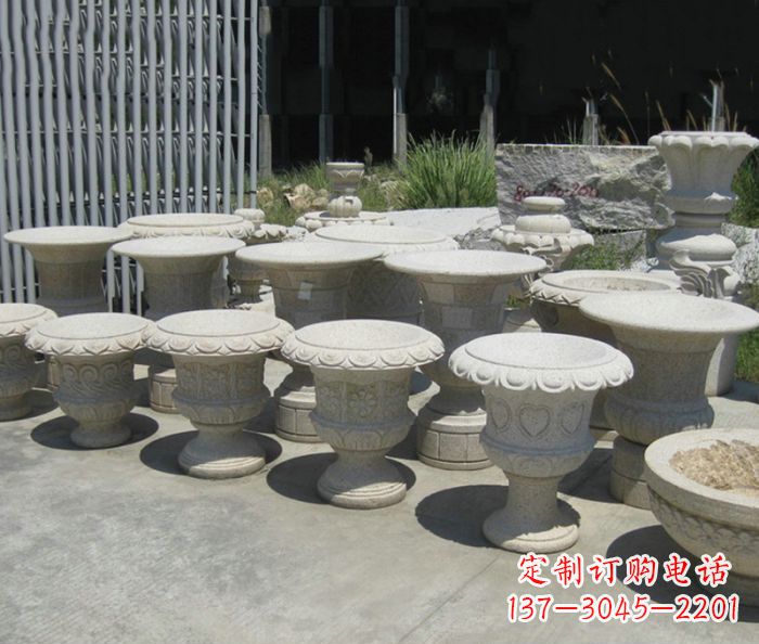 甘肃大理石花盆石雕艺术品