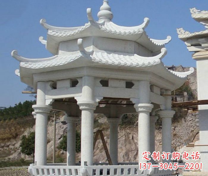 甘肃公园景观汉白玉石雕凉亭