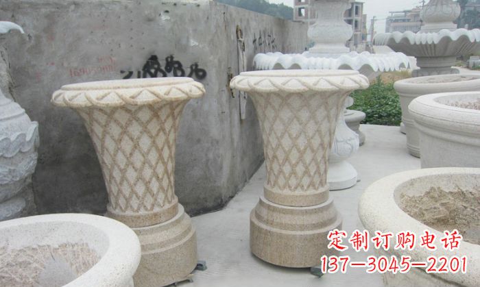 甘肃公园景观花篮式花盆石雕
