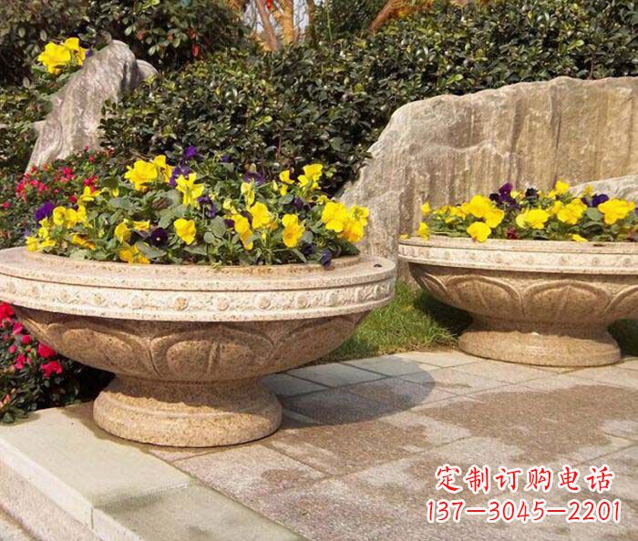 甘肃公园景观砂岩花盆石雕 (2)